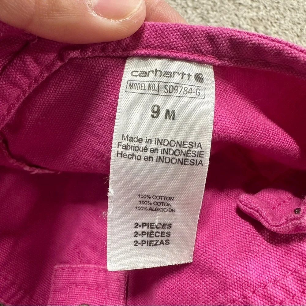 Carhartt Infant Baby Girl Bib Shortall Romper in Hot Pink Size 9M